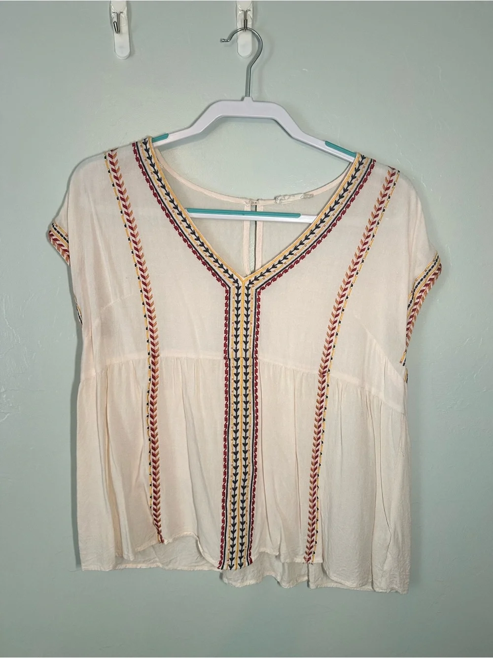 Altar’d State Embroidered Boho V-Neck Top - Ivory